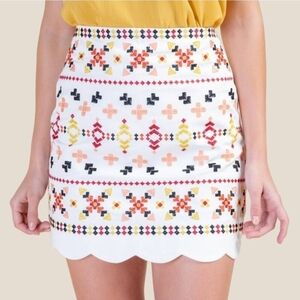 Francesca's Blue Rain Boho White Mini Small Skirt Multicolor Embroidery New